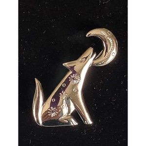 Rare Trifari Brooch Silver-tone Metal Southwestern Coyote + Moon